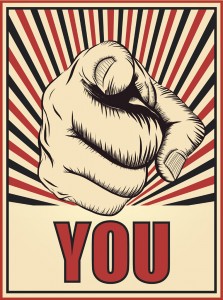 Human hand with the finger pointing or gesturing towards you - vector